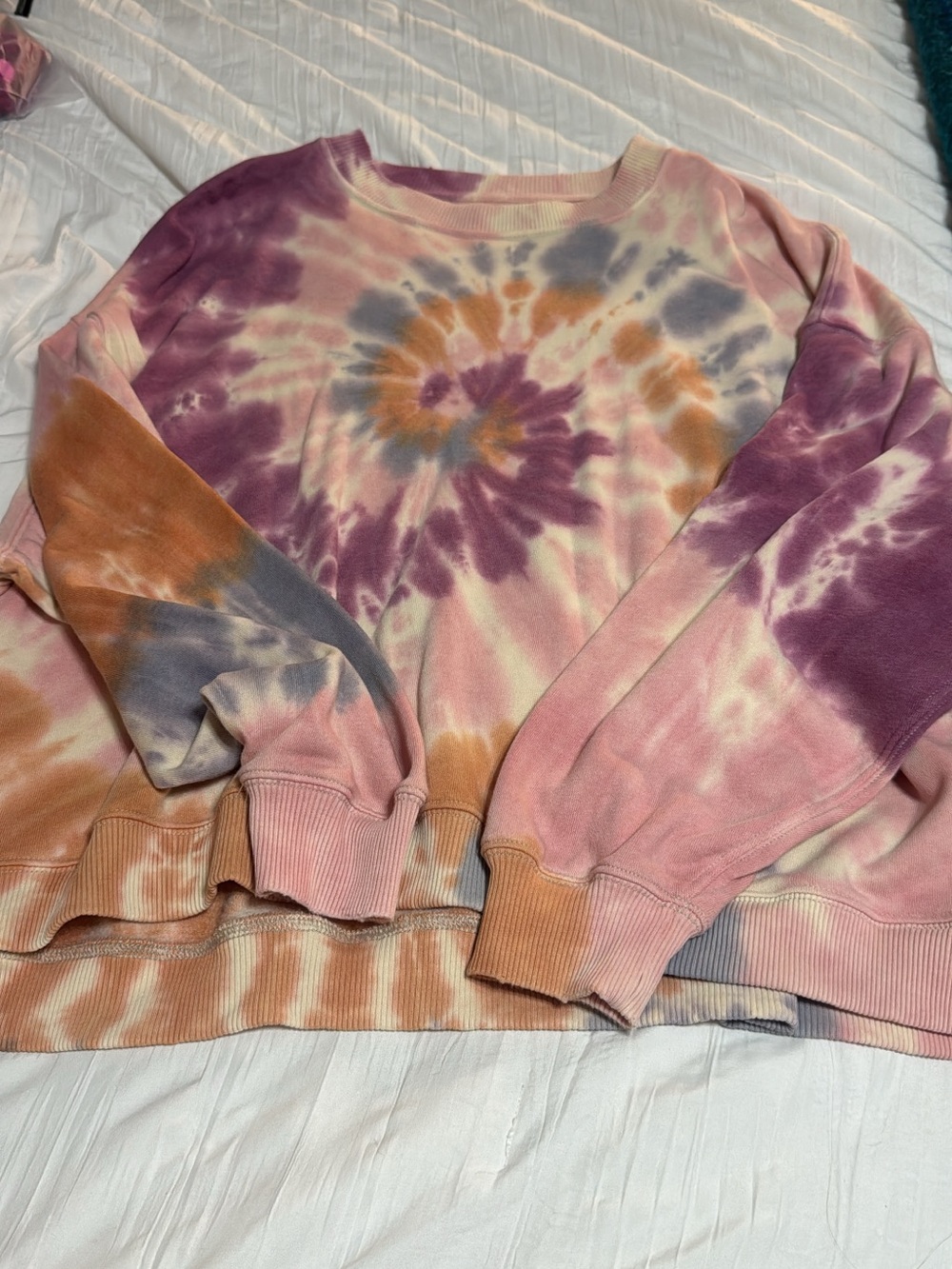 American Eagle Outfitters Tie-Dye Crewneck Sweater in Pink, Purple & Orange